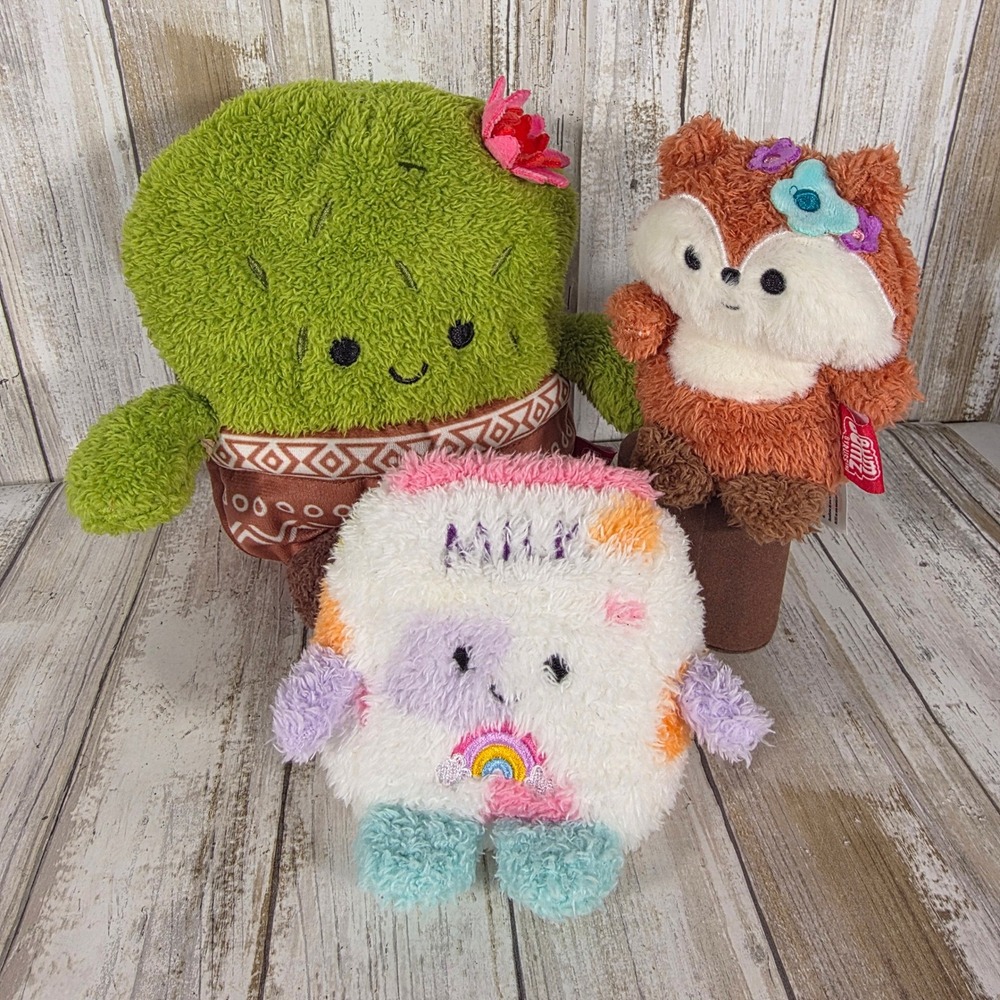 BumBumz by Russ Plush Bundle Cactus Fox Milk Carton Set of 3 Bean Filled Toy